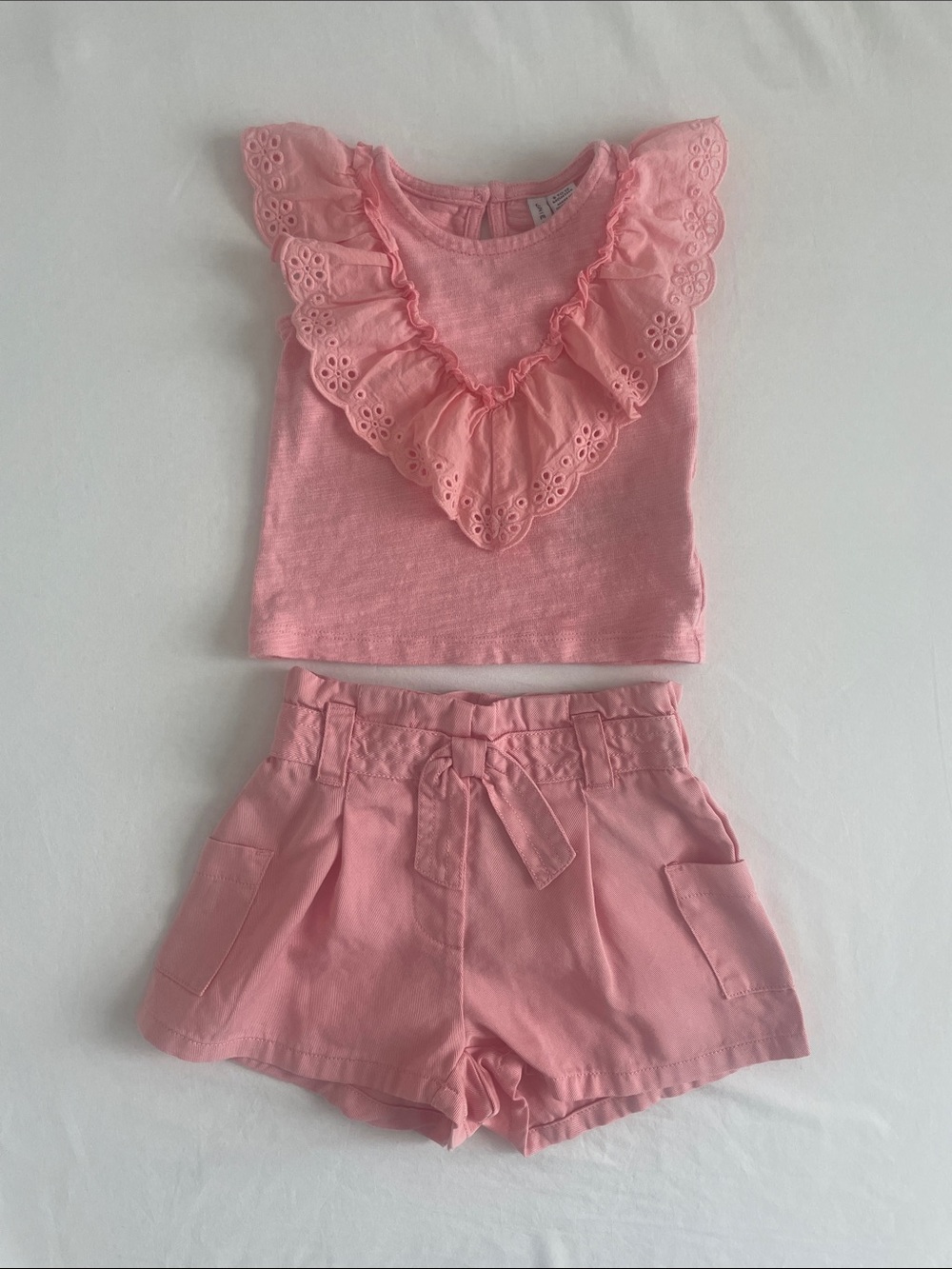 Janie and Jack Pink Girls Ruffle Eyelet Top & Shorts Set 6-12M (EUC)